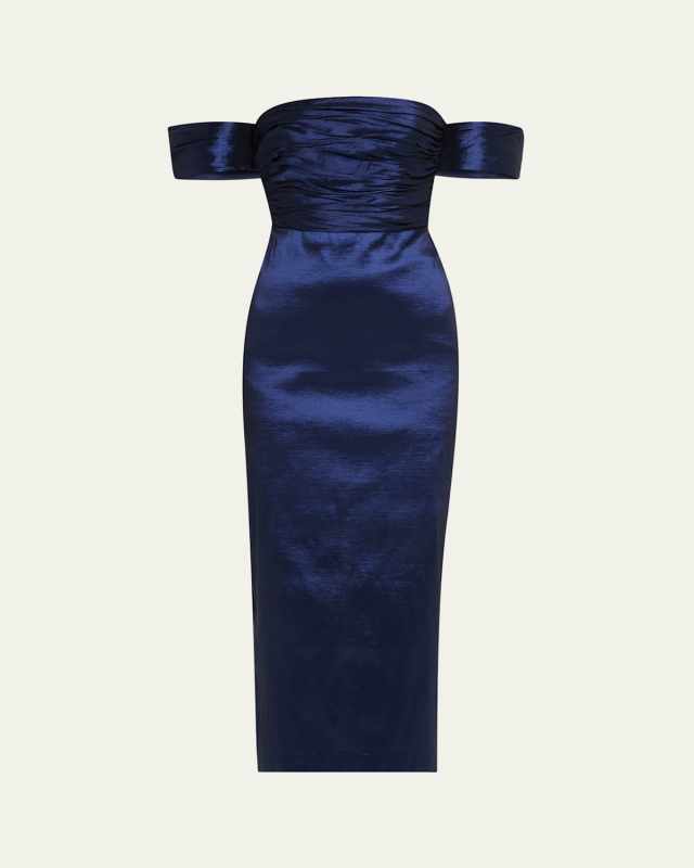 Adele Ruched Taffeta Midi Dress